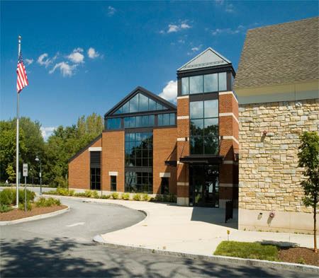Library entrance glass and brick