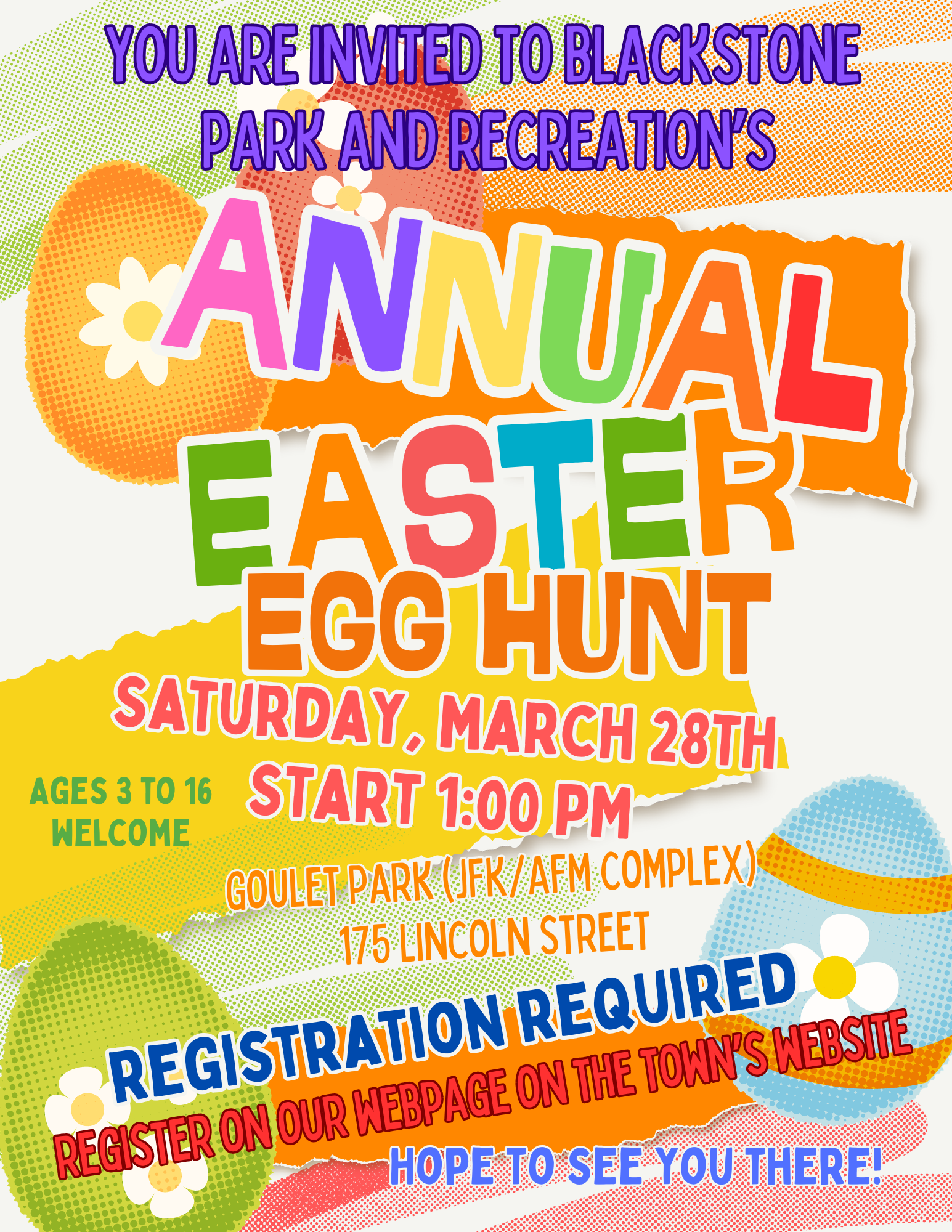 Orange Green Coloured Festive Retro Collage Easter Egg Hunt Flyer
